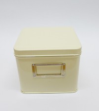 "Horo"-Teedose aus  Weißblech, cremeweiß, mit Scharnierdeckel & Etikettenrahmen