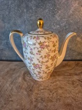 Johann Haviland Bavaria Porzellan Mokkakanne Goldrand rosa-gelbe Rosen E 02056