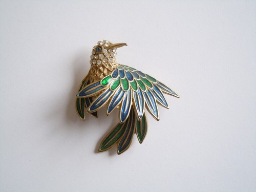 Brosche vogel email strass - brosche,