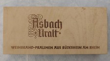 Alte Holzkiste, Asbach Uralt Weinbrand-Pralinen, ca. 28 x 13,2 x 3,6 cm, leer