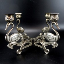 Vintage Metall Kerzenständer mit 4 Schwänen Versilbert Schwan Kerzenhalter RAR