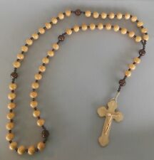 Wandrosenkranz Holzperlen hellbraun   107 cm lang, mit Holzkreuz Verarbeitung W6