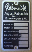 Typenschild Rabeneick GmbH