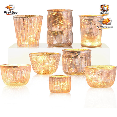 Teelichthalter 8er set - teelichthalter, gold