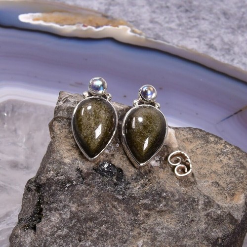 Gold obsidian ohrring 925er - obsidian,