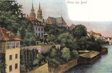 Schöne Postkarte vom Rhein aus Basel