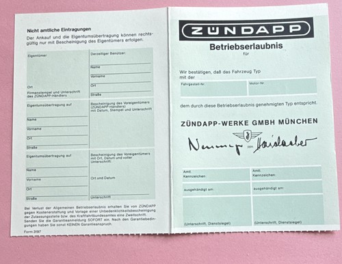 Zündapp betriebserlaubnis nos - betriebserlaubnis,