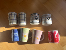 8x Kaffeebecher bunt uni Henkelbecher Kaffee Becher Porzellan Tassen Henkeltasse