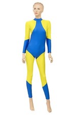 Ganzanzug Turnanzug Catsuit "Lisa" zweifarbig royalblau-gelb stretch shiny