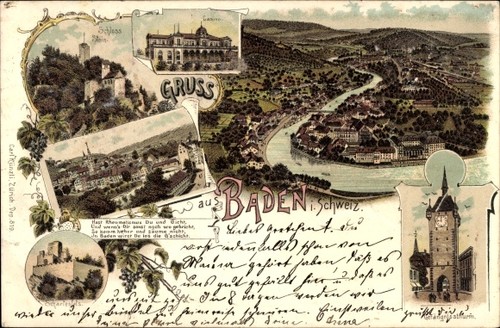 Litho baden kanton aargau - baden,