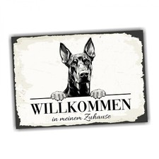 Hundeschild Willkommen Zuhause Dobermann Dobi No.3 Dog Schild Spruch Türschild W