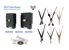 Funkuhrwerk DCF leise mit Zeiger-Set lang schwarz weiß gold Uhrzeiger lautlos