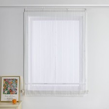 Weiß Raffrollo Klettband Transparent Raffgardinen Streifen Küche Vorhang Modern