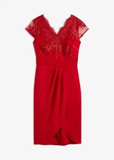 Kleid mit Spitzen im Oberteil Gr. 38 Dunkelrot Damen Abend-Keid Partykleid Neu*