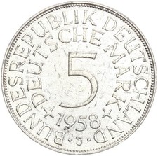 BRD Kursmünze 5 DM 1958 J