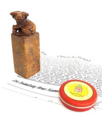 China Horoskop Stempel Tierkreiszeichen  Büffel / Ochse Siegelstempel  rot Set