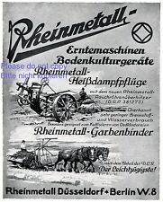 Rheinmetall Pflug Garbenbinder XL Reklame 1927 Erntemaschine Landwirtschaft +