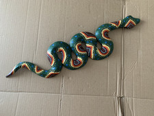 Alte große Holz Schlange ca. 60 × 12 cm Holz Deko-Wandschmuck bunt bemalt