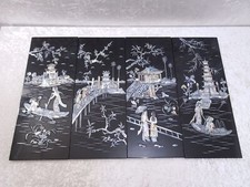 MZNmq2 - 4 x Wandbild China Lack Perlmutt Intarsien - Vintage - Handmade