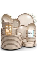PURE LIVING Steingut Geschirrset 36 tlg Rustic Beige Landhausstil für 12Personen