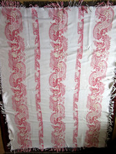 Schöne alte Landhaus-Tischdecke ; Baumwolle, rot-weiß, mit Fransen, 196cmx148cm