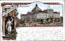 Litho München Bayern, Justizpalast und Statue Justitia - 3707262