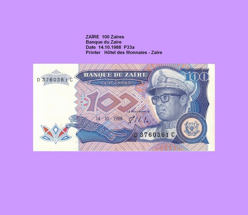 Zaire 100 zaires - 1988, unc.