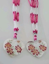 Kette ca. 53 cm Herz Anhänger ca. 6,5 cm Rosen Muschelkalk Farbwahl St 3