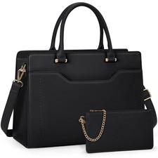 15.6 Zoll Laptoptasche Damen Handtasche mit Geldbörse Umhängetasche, Schwarz