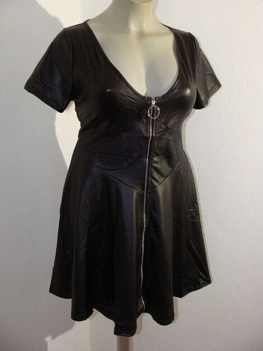 Schwarzes leder imitat kleid - schwarzes,
