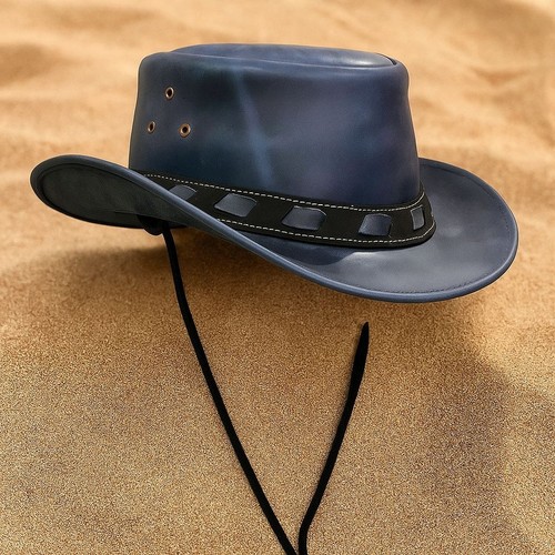 Cowboyhut blauer lederhut - cowboyhut:,