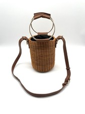 Damen Umhängetasche Korbtasche rund stabil Vintage Boho Handtasche mit Henkel