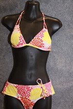 BIKINI SET TRIANGEL GRÖSSE 36 WEISS ORANGE GELB GEMUSTERT GOLDIG UMRANDET H&M
