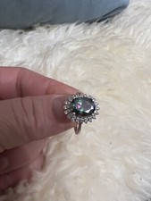 Mystik Quarz Ring 925 Silber, Diamant Ring  Mystik Topas  , 4,3 gr