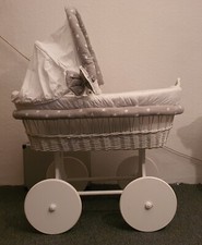 Waldin Baby Collection XXL Stubenwagen-Set mit Ausstattung-Weiß/Grau mit Sternen