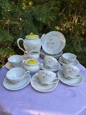 Kaffeeservice 6 Personen Kahla Könitz Blumen Muster gebogter Rand Vintage