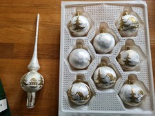 Weihnachtskugeln Christbaumkugeln Glas weiß mit Gold+ Baumspitze