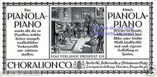 Pianola Piano Choralion Berlin Reklame von 1910 Selbstspielendes Klavier +