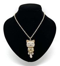 Modeschmuck Kette, Anhänger, Vergoldet, Katze, simulierte Diamanten, 80 cm lang