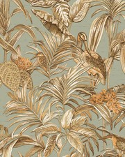 Profhome DE120017-DI Vogel Tapete Vogelmuster glänzend blau gold kupfer 5,33 m2