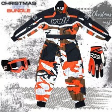 KINDER KART ANZUG MOTORRAD MOTOCROSS OVERALL WULF OFF-ROAD HANDSCHUHE MX BRILLE