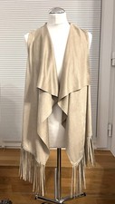 ✨ Malvin: Fransenweste Beige Gr. 38 Festival Look Veloursoptik NEU Boho Weste