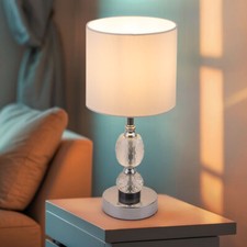 Tischleuchte Lampe Nachttischleuchte Kristall Glas Wohnzimmerleuchte Textil weiß