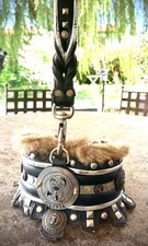 Hundehalsband Leder, handarbeit , unikat Halsumfang 64 bis 77cm mit Kurzleine