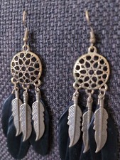 Neue handmade Damen Feder Ohrringe ca. 10 cm lang und 2 cm breit in Messing 