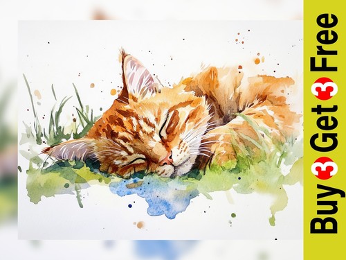 Sleeping ginger cat - sleeping, 10"x8"