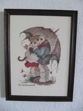 Bild, Hummel Motiv, Unter einem Dach,Kreuzstich,Handarbeit,Echtholzrahmen