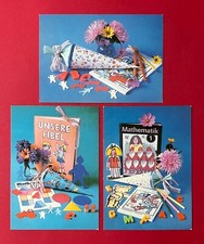 3 x DDR Glückwunsch AK SCHULANFANG 1988 Fibel und Mathematik Buch  ( 133877