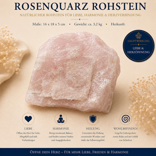 Rosenquarz xxl rohstein 2kg - xxl, 3,2kg