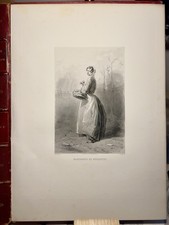 Marchande de Bouquets 1857 Gravure Blumenhändlerin Kunst Antik Grafik Rarität